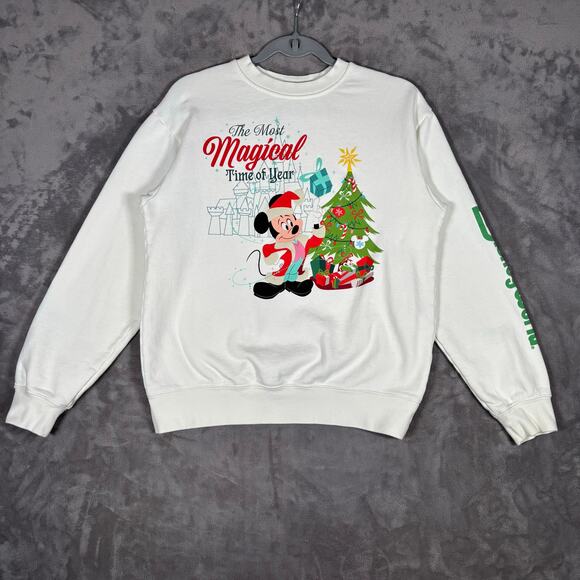 Disney Tops - Disney World Christmas Mickey Mouse Ivory Crewneck Sweatshirt Small